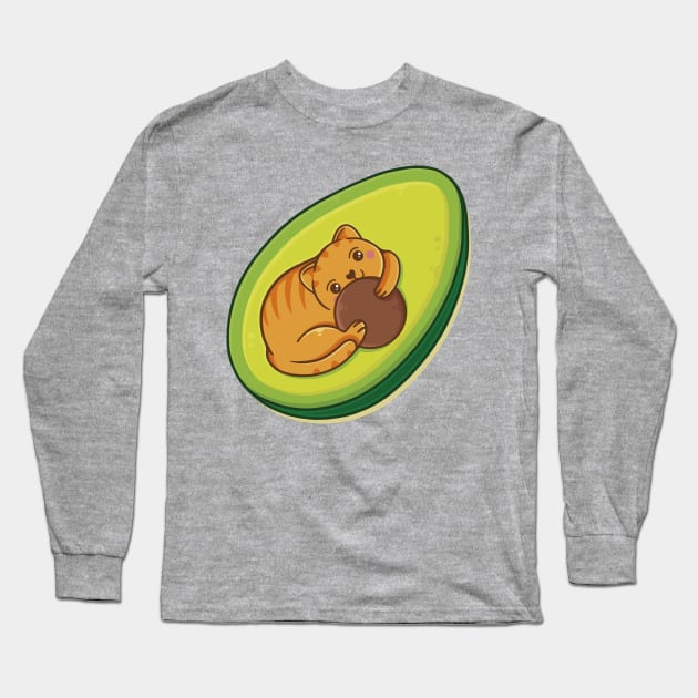 avocado cat grain holding Long Sleeve T-Shirt by Mako Design 